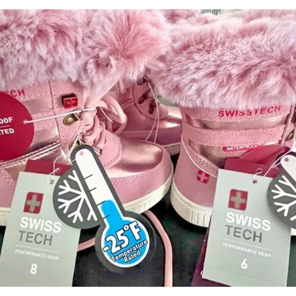 SWISS TECH BABY GIRL 3M Pink Faux Fur Suede Waterproof Boots SIZE 6 NEW